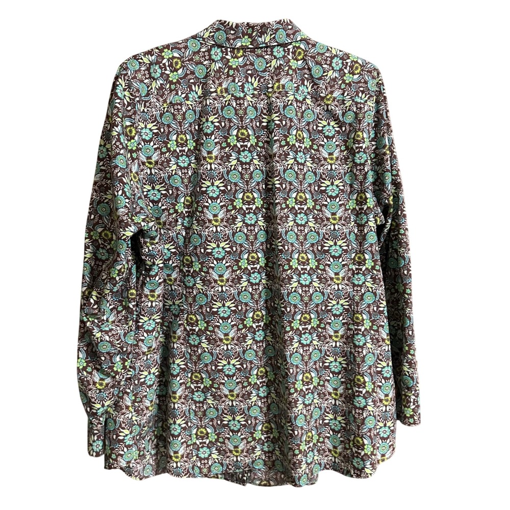 Lands End Womens 20W No Iron Supima Floral Print Button Down Shirt Brown Green - Picture 2 of 6